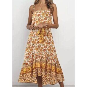 NEW Solarsun Women's Dress Orange Sz XL Lightweight Floral Cottagecore Boho